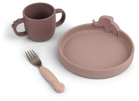 Done by Deer Peekaboo Baby und Kinder Geschirrset - 3-Teiliges Kindergeschirr Set mit Rutschfestem Kinderteller, Trinklernbecher und Gabel - BPA-Freies Geschirr aus 100% Lebensmittelechtem Silikon