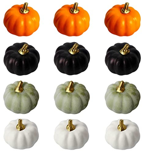 12Pcs Multicolor Autumn Artificial Pumpkins Set,Bulk Decoration Faux Harvest Pumpkin Fake Mini Foam Pumpkins,Halloween Pumpkin Decoration for Crafts Fall Wedding Halloween Party Decor Home Decoration