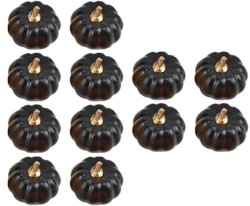 Baoblaze 12 Stück Künstliche Kürbisse Kürbis Deko Zierkürbis Künstlicher Kürbis Kunstpflanze Set für Halloween Dekoration Herbstdeko Set,7.5 * 6.5cm Schwarz
