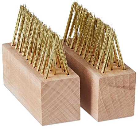 Relaxdays Fugenbürste 2er Set, Stahlborsten, Ersatzbürsten, Garten Reinigungsbürsten für Moos & Unkraut, Natur/Messing | Garten Reinigungsbürsten für Moos & Unkraut