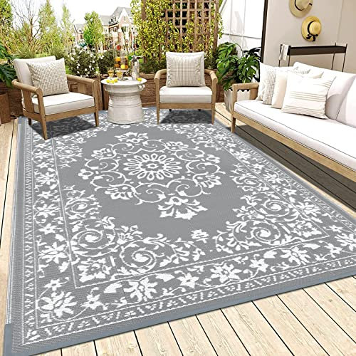 Enyhom Tappeto da Esterno Impermeabile 150 x 210 cm, Grande Plastica Tappeto Esterno Reversibile Portatile Resistente ai Raggi UV Tappeto da Giardino per Terrazza, Campeggio, Camper
