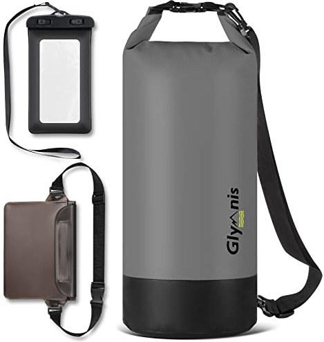 Glymnis Borsa Impermeabile 5L 10L 20L Dry Bag Sacco Impermeabile con Tracolla Regolabile, Include Custodia Impermeabile per Cellulare, Ideale per Barca, Pesca, Rafting, Nuoto