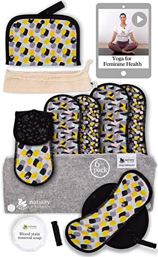Compresas reutilizables antideslizantes en algodón orgánico para flujo menstrual ligero (S+M, 6 uds.); lavables a alta T°; suaves, no irritantes y cómodas, compresas tela para mujeres y adolescentes