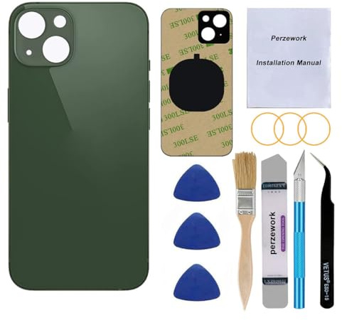 Perzework OEM Rear Back Glass Replacement for iPhone 13 Mini 5.4 inches (Green) with Reparing Toolkit