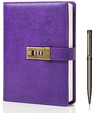 WEMATE Diary with Lock, A5 Journal with Lock 240 Pages, Locking Journal with Pen & Gift Box, Lockable Diary Planner Organizer for Men and Women, 8.6x5.8in (Purple)