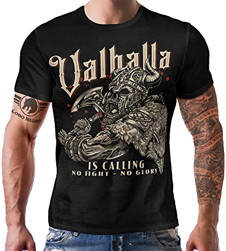 LOBO NEGRO T-Shirt Homme pour Fans de Vikings Nordiques Celtiques : Walhalla Vous Appelle, 5XL