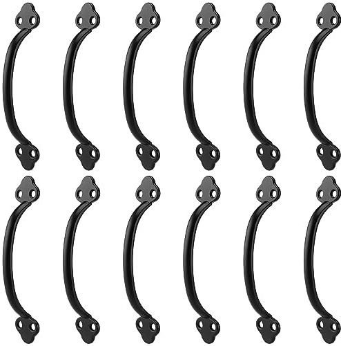 FUNSUEI 12 PCS Black Door Pull Handle - Retro Metal D Handles, Shed Door Handles with Screws, Gate Handle for Barn, Garden, Shed, Cabinet, Wardrobe, 14.3 x 3CM