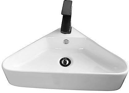 Lavabo Bagno Sospeso Lavandino da Bagno in Ceramica Elegante Piccolo Lavabo Lavamani con Foro di Scarico e Piletta con Rubinetto Caldi e Fredd Ldeale per i di Bagni e Toilette.