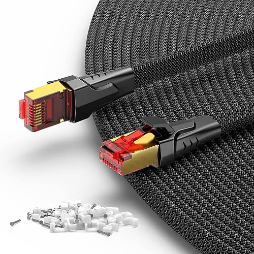 SNOWKIDS CAT 8 LAN Kabel 7m 40Gbps Netzwerkkabel Ethernet Kabel | 2000MHz S/FTP Internet Kabel Gigabit RJ45 Nylon geflochtener Vergoldeter Patchkabel für PS/5/4 Router Modem TV Switch Laptop