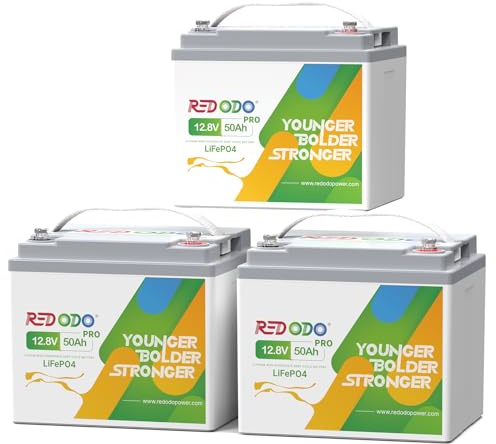 Redodo 12V 50Ah Pro(3 Pack) Batería LiFePO4 640Wh Batería Litio con BMS 50A Carga Rápida 10 Años de Vida Util para Motor de Pesca/Caravanas/Sistemas Solares y Outdoor