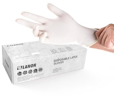 LANON 5 Mil Disposable Latex Gloves, Food Grade, Powder-Free, Fully Textured, Cleaning, White, Large(Pack of 100)