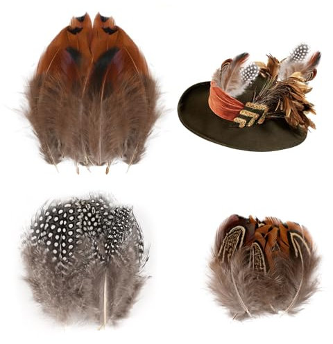 Deepton 300 Stück 3 Stil Federn Braun, Natürliche Federn zum Basteln, Federn Basteln Fasanenfedern, Bastelfedern Deko, Indianer Feder Für DIY DEK Ostern Maske Traumfänger Basteln(5-9cm)
