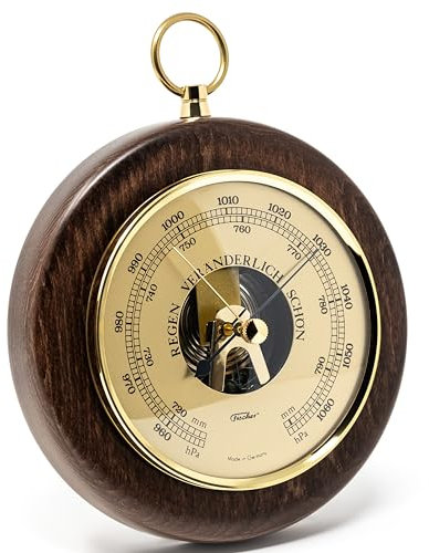 Fischer 1366R-12 Barometer - 140 mm Druckmessgerät mit Echtholz-Gehäuse nussbaumfarben gebeizt - Made in Germany