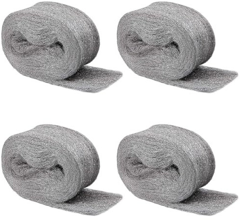 FS-ANZHE SHOP Steel Wire Wool, 3 Meter/Roll Wire Wool Mice 0000 Coarse Wire Wool Rats Wall Hole Fill Fabric DIY Kit for Keeps Mice & Rodents Away, Removing Paint, Varnish, Rust (4 Pack)