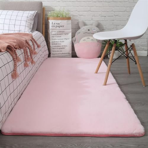 GueTTO Hochflor Teppich Wohnzimmer Fellteppich Kunstfell Shaggy Flauschig Einfarbig, Wohnzimmer Schlafzimmer Kinderzimmer Flur Läufer waschbar rutschfest,Pink b,60x120 cm