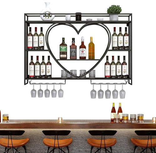 Weinregal Aus Metall Zur Wandmontage, Barregale Mit Weinglashalter, Likörregal, Minibar, Hängendes Weinglasregal, Whiskey-Regal, Wand-Barschrank Für Küche, Esszimmer, Bar-Dekoration, Weiß/Schwarz/Go