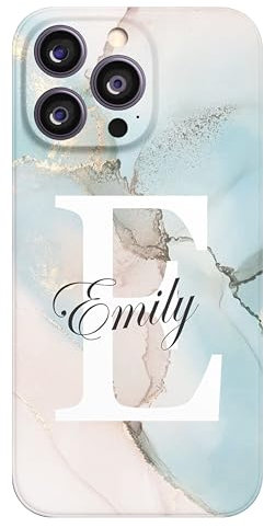 EKAM Personalised Phone Case For iPhone 17, 16, 16e, 15, 14, Pro, Max, 13, 12, 11, X, XS, XR, SE, 8, 7, 6, 5, Fully Printed 3D Customized Marble Text Cover, Custom Name TPU Silicon Cases (Aqua Green)