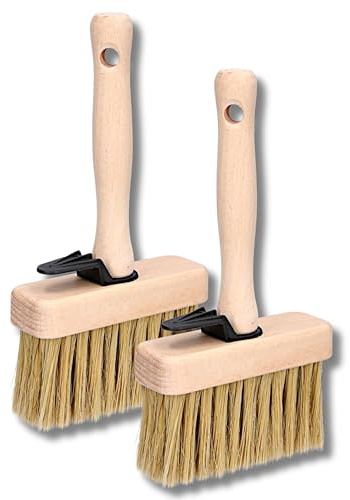 ToolSpace 2x Spazzola per superfici 110 mm, Spazzola per carta da parati, per terrazzi, per carta da parati, a pelo largo, manico in legno a setole naturali, Spazzola per fondi, Spazzola per pittori
