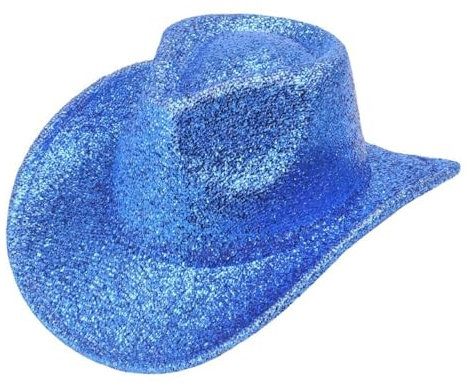 Wambere 1 Stück Western Cowboyhut mit Pailletten Unisex Glitzer Kappe Bühnenpartyhut Vintage Breiter Krempe Jazzhut Partyhut für Abschlussball Bühnenperformance Disko Maskerade Festival,Blau
