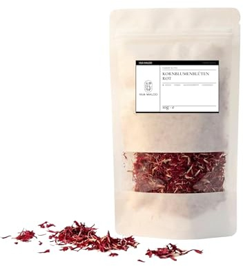 HUA MALOO Essbare Kornblumenblüten Rot 10g – Getrocknete Blüten für Tee, Desserts & Deko | Perfekt für Cupcakes, Salate & Torten