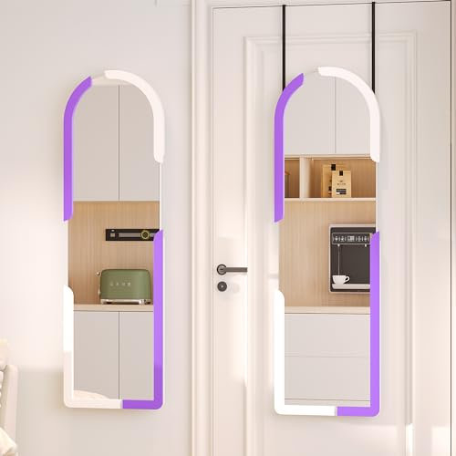 Figbird Full Length Mirrors for Walls 120X37cm,Over The Door Mirror Full Length, Hanging Full Body Lighted Mirror for Bedroom, Locker Room Entryway Dressing Mirror (Arched Purple)