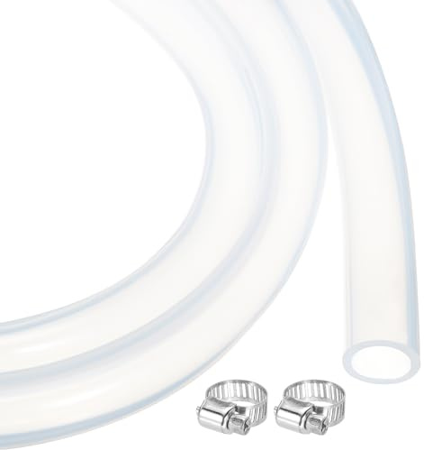 sourcing map 3ft Clear Silicone Rubber Tubing 13mm x 17mm Plastic Tube Flexible Air Hose for Brewing, Wine Making, Pump Siphon, 1/2 ID, with 2pcs Clamps
