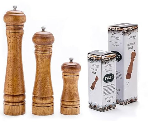 Elegant Oak Pepper Grinder | Adjustable Ceramic Natural Wood Spice Grinders | Available in 3 Sizes (10 (27 x 5.5cm))