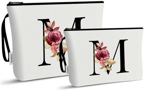 Vavabox 2-Teiliges Kulturbeutel Set,Personalisierbare Kosmetiktasche, Geburtstagsgeschenk Für Frauen (M, weiß)