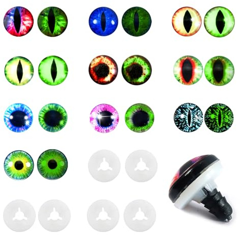 TOAOB 20 Stück Leuchtende Sicherheitsaugen für Häkeltiere Drachenaugen 10mm | mit Unterlegscheiben, Augen Cabochons aus Glas, für Spielzeug Zubehör Plüschtier Häkeltiere, Puppe Marionette Teddyaugen