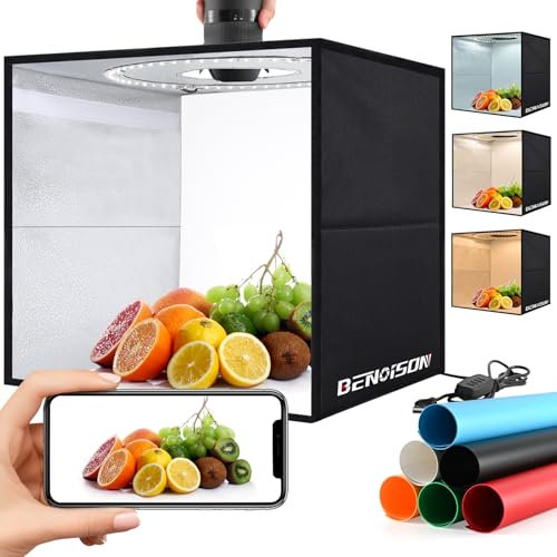 BENOISON Light Box Photography - 40cm (16x16x12) Portable Shooting Tent with 120 LEDs & 6 Backdrops for Jewelry Watches Cosmetics Food Photography