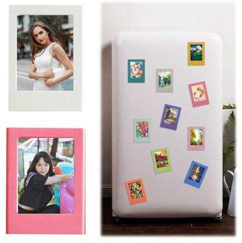 CALLYSONIC Marco de fotos magnético, 2 unidades, mini marcos de fotos, juego de colores, marco de fotos magnético, adecuado para fotos en formato 6,2 cm x 4,5 cm (blanco-rosa)