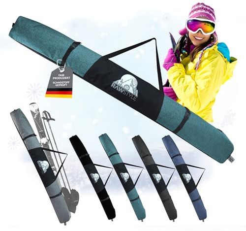 Rawstyle Skidväska, skidväska för skidor och vuxna, skidstavar, 160 cm eller 180 cm, vattentät skidväska, skidskydd, vintersport, skidförvaring modell 3 (melerad turkos, 160 cm)