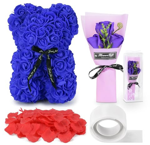 ATOMUS Orsacchiotto di rosa artificiale, idea regalo, 1000 pezzi, fiori di rosa eterni, petali di rosa artificiali finti per una notte romantica per amanti ragazze, compleanno (blue)