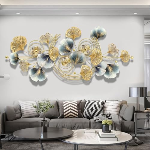 XYUERU 3D Metall Wanddekorationen Blatt, Wanddekoration aus Metall | Gold Wanddeko Metall 3D Wandskulpturen, Wanddeko Ginkgo Blätter, für Zuhause Schlafzimmer Wohnzimmer