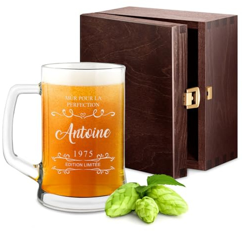 Maverton Chope à Bière Gravée 50cl, Verre à Bière Personnalisé avec anse | Cadeaux pour les Amateurs de Bières, Cadeau Anniversaire Homme, Idee Cadeau Homme