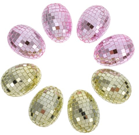 GRIRIW 8pcs Mirror Glass Egg Reflective Disco Ball Hanging Decorations Stage Orbs Decorative Balls Hanging Disco Ball Disco Ball Ornaments Gold Mirror Ball Decoration Pink Disco Ball Foam