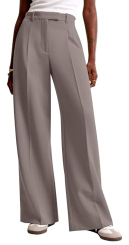 NIMIN Damen Hose mit weitem Bein, hohe Taille, Elegante Arbeitshose, Business-Casual-Palazzo-Hose mit Taschen, Mokkabraun, M