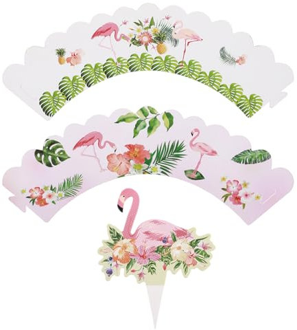 CAXUSD 24 Stück Flamingo Cupcake Topper Förmchen Geburtstagsparty Dekoration Kuchenform