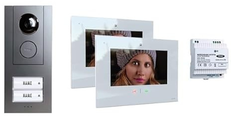 m-e Video Türsprechanlage 2 Familie – Sprechanlage mit Kamera für Zweifamilienhaus – WLAN & App-Anbindung – 7 Zoll Touchscreen, Nachtsicht & digitaler Bildspeicher - 4 Draht (Anthrazit/Weiß)