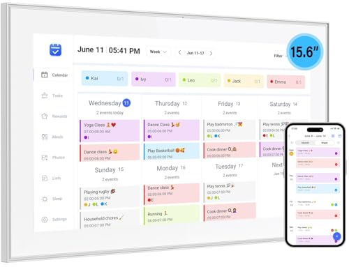 15.6 Inch Smart Digital Calendar & Wall Planner Digital Calendar - 1920x1080 IPS Touch Screen Display, Wall & Desk Family Planner, Sync Schedules & Share Moments via App from Anywhere