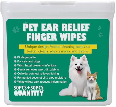 100pk XL Dog Ear Wipes | Soft, Quick & Gentle Ear Wipes For Dogs & Cats | Remove Dirt, Wax & Stop Smelly | Natural Coconut Oil & Aloe Vera Infused Dog Ear Cleaning Finger Wipes! Hypoalergenic