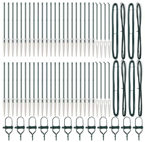 vidaXL Set of Green Metal Fence Stakes | Heavy Duty UV Resistant Outdoor Fence | Industrial Style | Cylindrical Stakes | Easy Assembly | 4 Piece Garden Safety Barriers | Medium