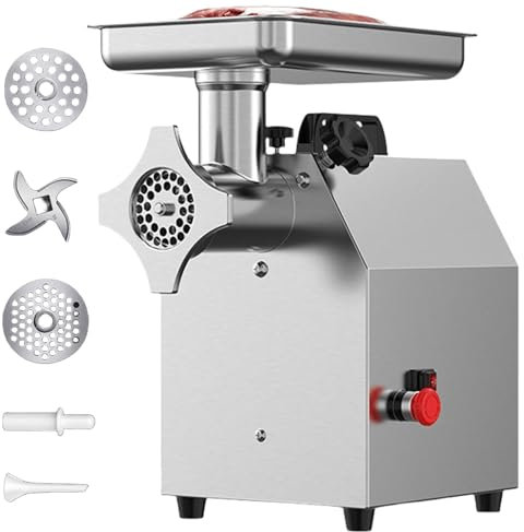 Electric Meat Grinder - Multifunctional Stainless Steel Mincer Machine for Home and Commercial Use, 120Kg/hr with Knife Head, Pressing Rod, and Sausage Tube.﻿