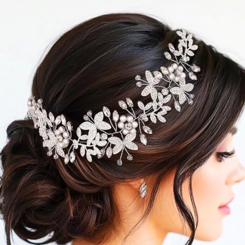 IYOU Schmetterling Hochzeit Haar Ranken Silber Braut Kopfschmuck Funkelnd Kristall Braut Gast Haarschmuck für Damen