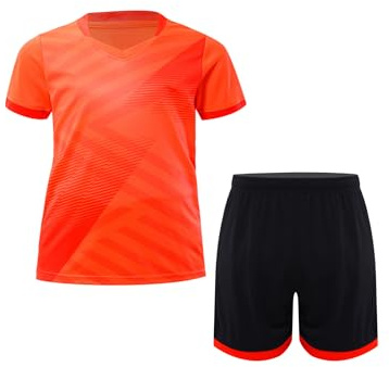 iiniim Barn pojkar sportset 2 delar Snabbtorkande T-shirt + shorts träningsoverall fotbollströja set jogging fotboll basket kläder, En orange, 98-104