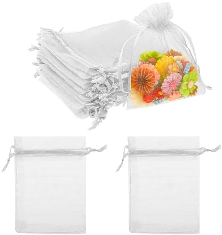 50 Stück Organzasäckchen Zum Befüllen 7,6 X 10,2 Cm Geschenk Organzabeutel Netz-Geschenkbeutel Mit Kordelzug Schmuckbeutel Mini-Bonbonsbeutel Für Hochzeit Halloween Und Weihnachts (Schwarz)