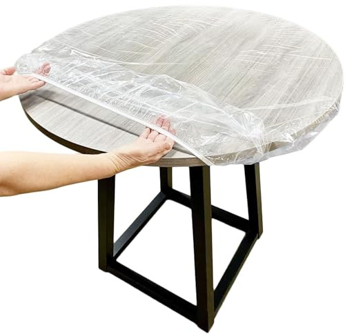 Srvauyea Transparent Tischdecke Rund, Tischschutz Durchsichtige mit Gummizug, Wetterfest Gartentischdecke Rund 112-140cm, Tischschutzfolie, Outdoor Tischdecke, Rutschfeste Abwischbar Plastiktischdecke