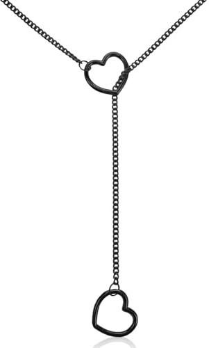LXUEJIE Kraghalsband för kvinnor, halskedja halsband justerbart hjärta O-ring choker med rostfritt stål kedja sexig punk rock kubansk lång kedja halsband hänge för daglig användning eller gåvor, 70cm