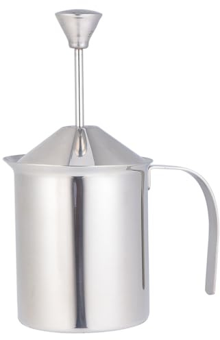 ERINGOGO Brocca Montalatte Manuale in Acciaio 304 con Doppio Filtro Rete per Densa Utensile Professionale per Cappuccino e Latte Art in Casa e Bar