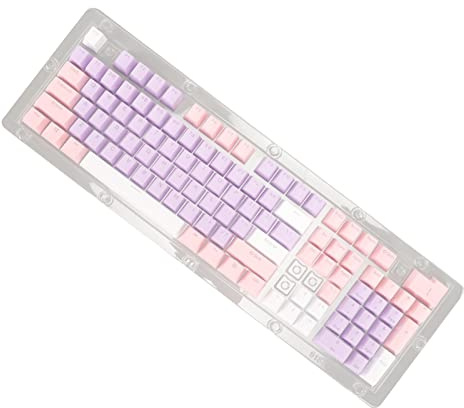 XUXHOU 108 Teclas Tapas de Teclas de OEM Transparente para Teclados Mecánicos, Decoración de de Preparación de Exquisitos para 61-108 (Púrpura Rosa Blanco)